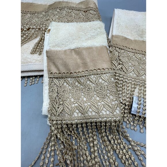 croscill home 3 piece bath towel set RN 21857 floral fringe cotton cream READ - Picture 3 of 10